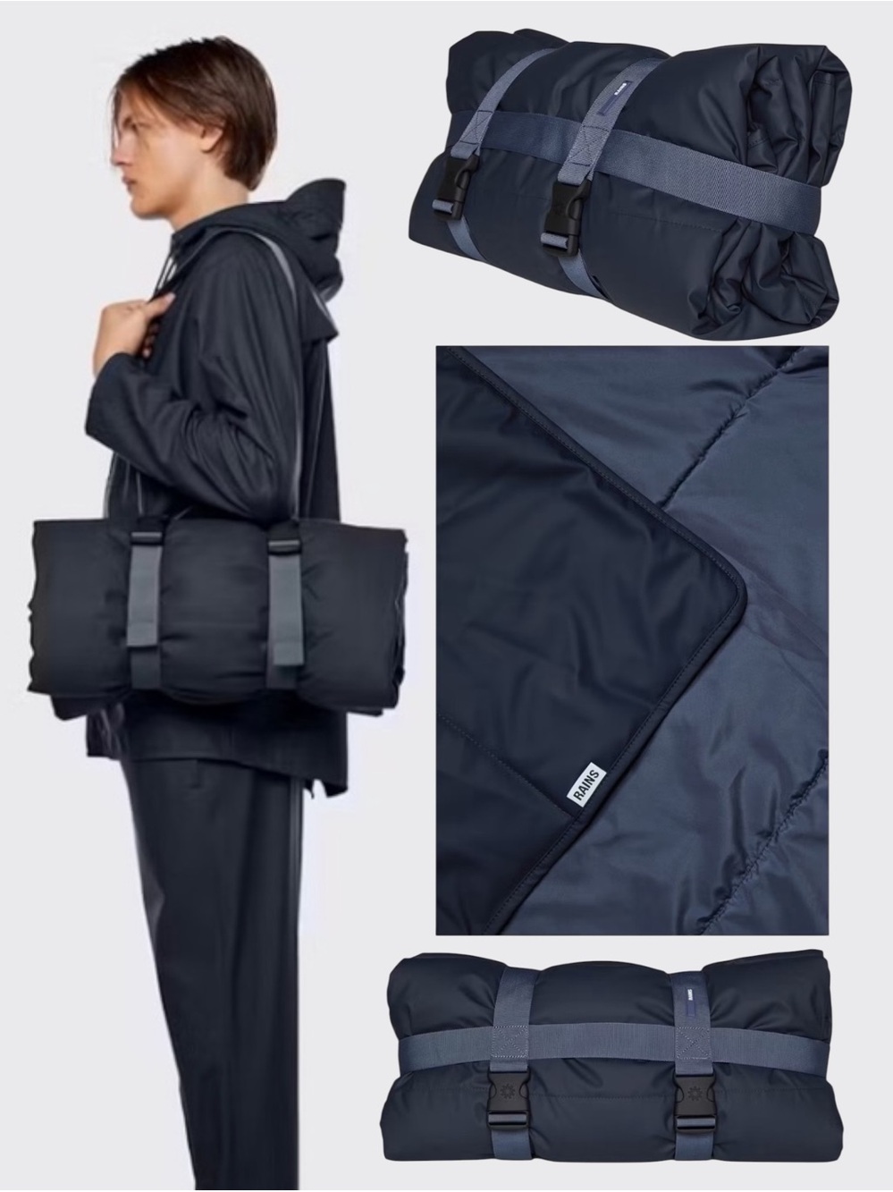 NWT RAINS Waterproof Trail Blanket Navy Quilted Picnic Stadium Car Camping Gear